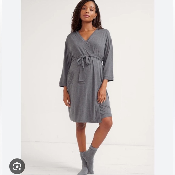 Hatch lounge maternity dark grey jersey bamboo belted robe size S